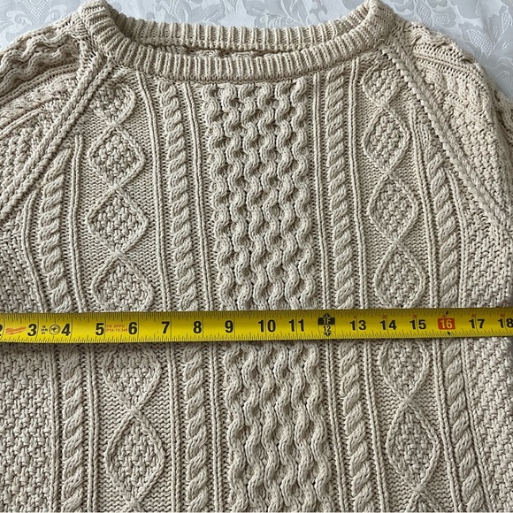 LL BEAN Signature  Fisherman Cable Knit Side Zip Sweater Womens Size Small Cream - Picture 6 of 11
